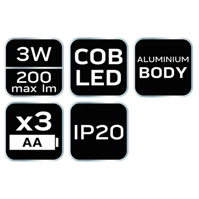 Lampe torche à piles (3 piles AA, LED COB 200 lm)