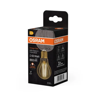 Lampe vintage 1906 CL A, filament en verre transparent, dorée, 63, non dimmable, 7,5 W, culot E27 (825).