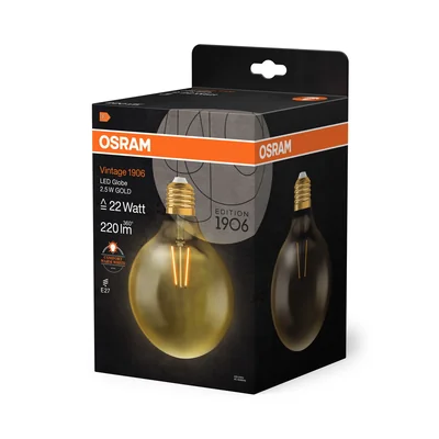 Lampe VINTAGE 1906 CL GLOBE125 Filament en verre transparent OR 22 non-dimmable 2,5W 825 E27