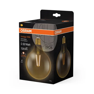 Lampe VINTAGE 1906 CL GLOBE125 Filament en verre transparent OR 55 non-dimmable 6,5W 825 E27