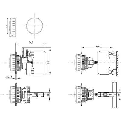 Lampka sygnalizacyjna 22mm czerwona 230V AC LED