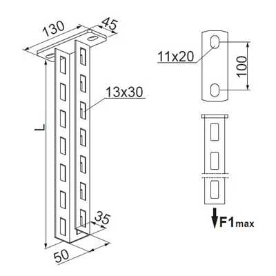 Länge der Deckenhalterung 1000 mm