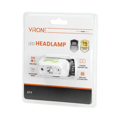LED headlamp 5W, 230lm, 1200mAh Li-ion, movable head