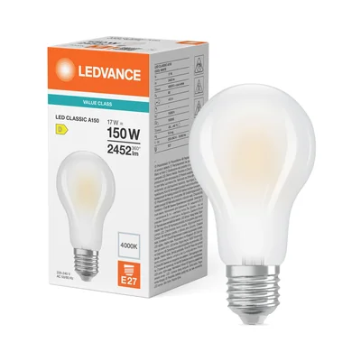 LED-Lampe LEISTUNGSKLASSE KLASSISCH A, mattiertes Glas, 150 nicht dimmbar, 17 W/840 E27 LEDVANCE
