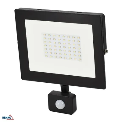 LED REFLEKTOR SMD KASTEL 50W 6000K 4350LM IP65 ČERNÝ PIR