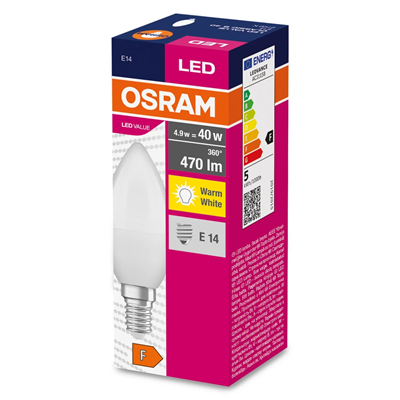 LEDVANCE LED VALUE CLASSIC B40 bulb 4.9W (40W) 470lm E14 2700K