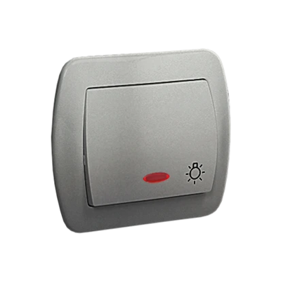 "Light" button with backlight 230V, metallic silver