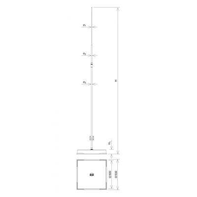 Lightning mast, free-standing, H=2500 mm fi 18/16/10 RP:I