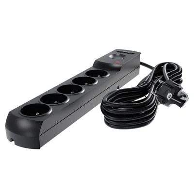 Listwa zasilająca z bezpiecznikiem i układem przeciwprzepięciowym professional 5 gniazd 2 porty USB długość 1,5m 10A 230V 2300W czarny