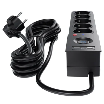 Listwa zasilająca z bezpiecznikiem i układem przeciwprzepięciowym professional 5 gniazd 2 porty USB długość 1,5m 10A 230V 2300W czarny