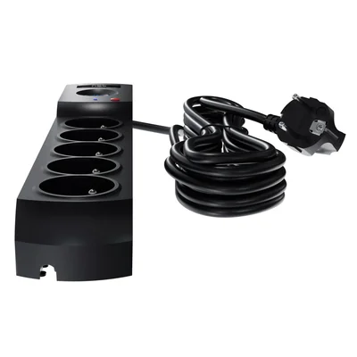 Listwa zasilająca z bezpiecznikiem i układem przeciwprzepięciowym professional 5 gniazd 2 porty USB długość 1,5m 10A 230V 2300W czarny