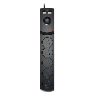 Listwa zasilająca z bezpiecznikiem i układem przeciwprzepięciowym professional 5 gniazd 2 porty USB długość 3m 10A 230V 2300W czarny