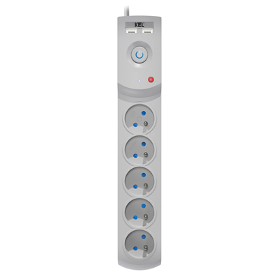 Listwa zasilająca z bezpiecznikiem i układem przeciwprzepięciowym professional 5 gniazd 2 porty USB długość 3m 10A 230V 2300W szary