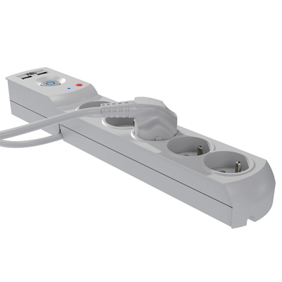 Listwa zasilająca z bezpiecznikiem i układem przeciwprzepięciowym professional 5 gniazd 2 porty USB długość 3m 10A 230V 2300W szary