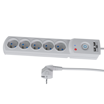 Listwa zasilająca z bezpiecznikiem i układem przeciwprzepięciowym professional 5 gniazd 2 porty USB długość 3m 10A 230V 2300W szary