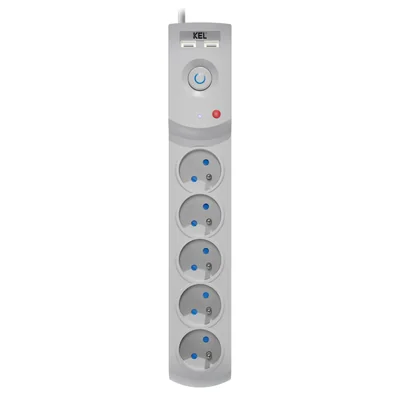 Listwa zasilająca z bezpiecznikiem i układem przeciwprzepięciowym professional 5 gniazd 2 porty USB długość 5m 10A 230V 2300W szary