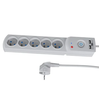 Listwa zasilająca z bezpiecznikiem i układem przeciwprzepięciowym professional 5 gniazd 2 porty USB długość 5m 10A 230V 2300W szary