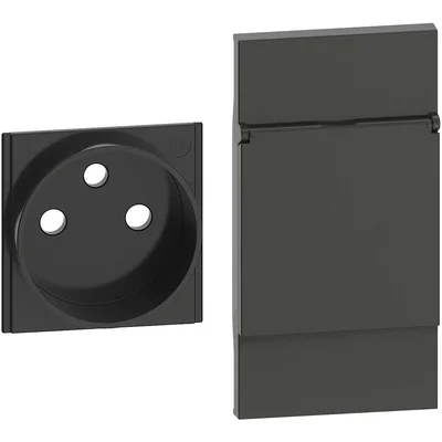 LIVING NOW - 2P+Z SOCKET PLATE WITH FLAP - 2 MODULES - BLACK
