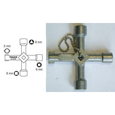 Llave del armario de control metálico.