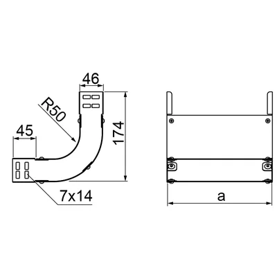 LUBNJ300H42 Curva a 90°, spessore lamiera - 1 mm