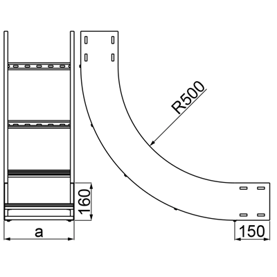 Łuk pionowy wewnętrzny szerokość 200mm wysokość 160mm