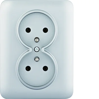 LUMINA Presa di corrente con messa a terra, doppia, completa, 16A/250VAC, silver