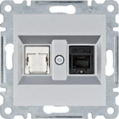 LUMINA RJ11/12 + zásuvka RJ45, stříbrná