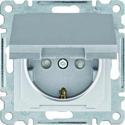 LUMINA SCHUKO-Steckdose mit Abdeckung und Kontaktverschluss silber