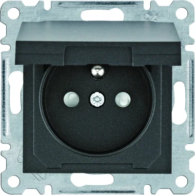 lumina Socket with grounding and contact shutter cover, self-locking, black