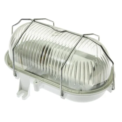 Luminaire OWAL 60, culot E27, 18 W, diffuseur en polycarbonate transparent, culot blanc, grille métallique, résistant aux UV, 230 V, IK09, IP44