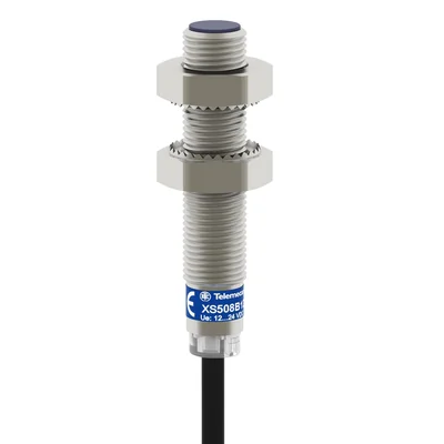 M8 inductive sensor with PNP 1NO 12-48V DC output, 5m cable