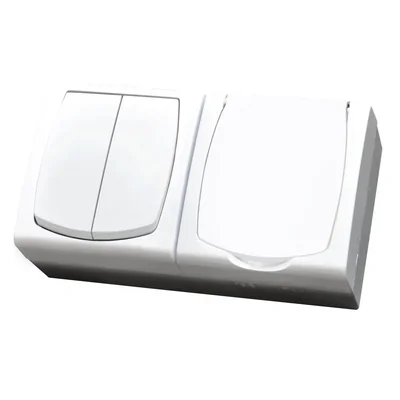 MADERA Doppio interruttore + presa singola con messa a terra - - bianco - Coperchio bianco
