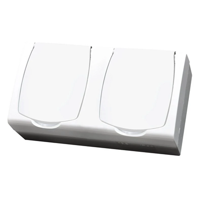 MADERA Double socket with earthing, with shutters for current paths, white cover, white