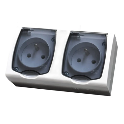 MADERA Double socket with grounding white, transparent cover