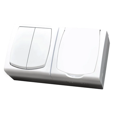 MADERA Interruptor doble + enchufe simple con puesta a tierra - - blanco - Tapa blanca