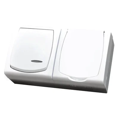 MADERA Łącznik jednobiegunowy z podświetleniem + gniazdo pojedyncze z uziemieniem - - biały - Wieczko białe