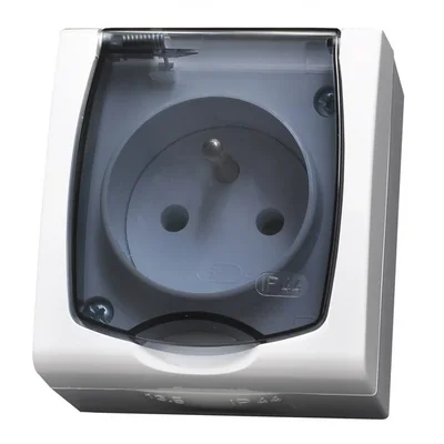 MADERA Prise simple avec mise à la terre blanc, couvercle transparent.