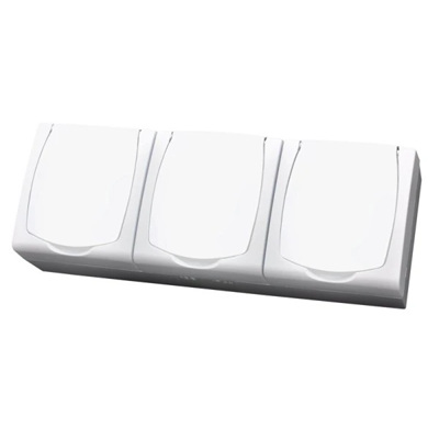 MADERA Triple socket outlet with earthing, with shutters for current paths, white cover, white