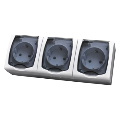 MADERA Triple socket with schuko grounding, transparent cover, white