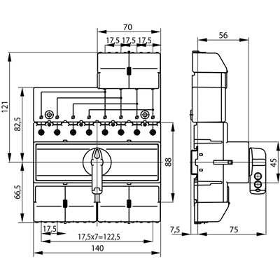Mains-generator switch 80A three-position+N (non-switchable N pole)