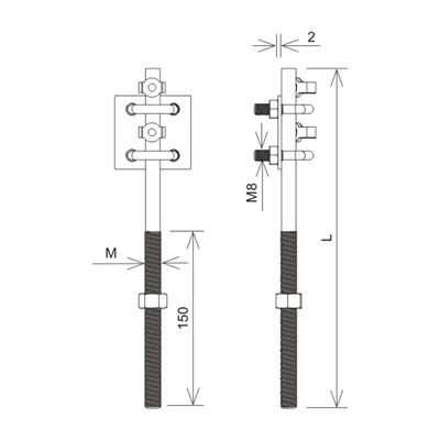 Mango tensor en forma de U, tornillo M12, galvanizado en caliente