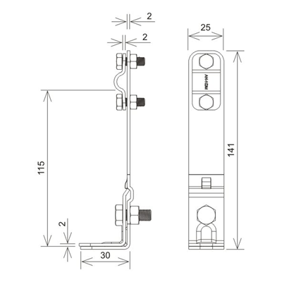 Maniglia ad angolo ritorto, curva a Z, H=12 cm, acciaio inossidabile