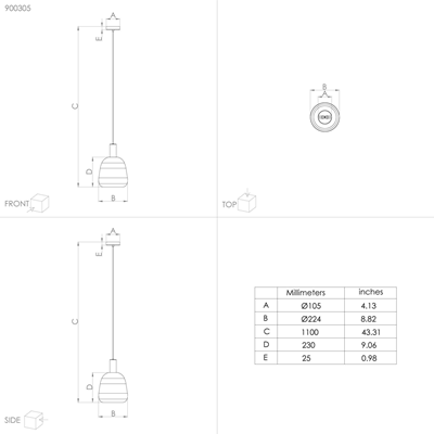 MANZANARES Hanging lamp 22.5cm 40W E27 IP20 brass