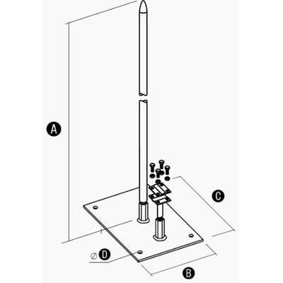 Mástil de protección contra rayos con base metálica de aluminio.