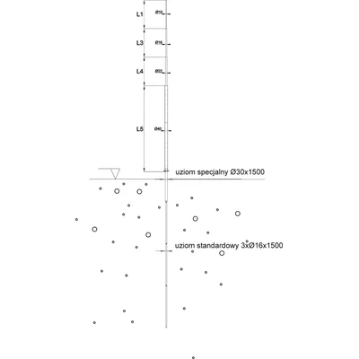 maszt odgromowy h=5000mm nasadzany na indywidualny (pojedynczy) uziom /AL/OG/