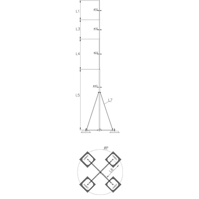 mât autoportant sur une base quadrupède ; h=8000mm /OC/AL/