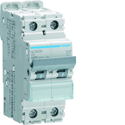 MCB Circuit breaker 10kA 1+N 6A characteristic C