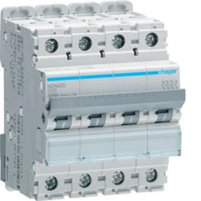 MCB Circuit Breaker 10kA 4 Pole 20A Characteristic D