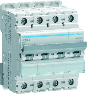 MCB Circuit Breaker 10kA 4 Pole 25A Characteristic B