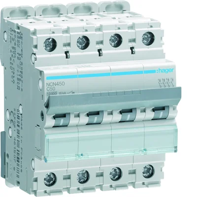MCB Circuit Breaker 10kA 4 Pole 50A Characteristic C